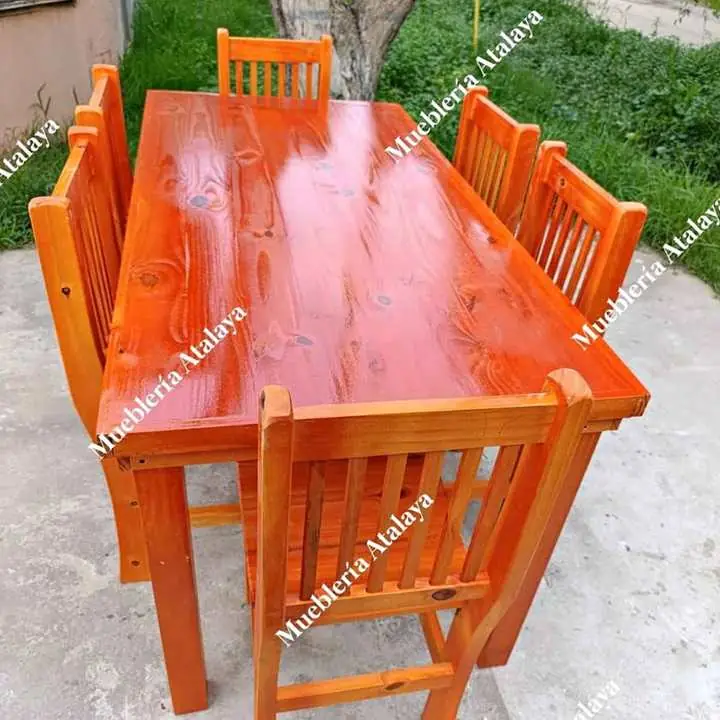 Juego de comedor mesa de pino pintada y barnizada de sillas reforzadas No pedimos s