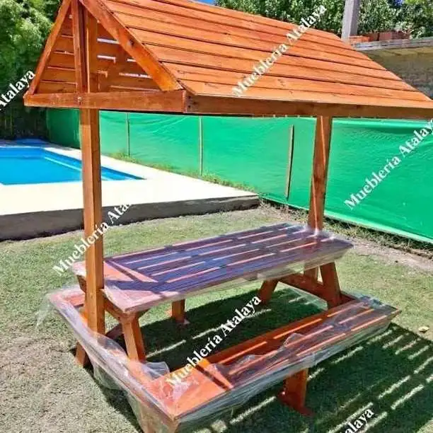 Mesa de patio con techo canadiense Mesa de 2.0 por 0.80 Techo de 2.10 por 1.60 Materiales de la