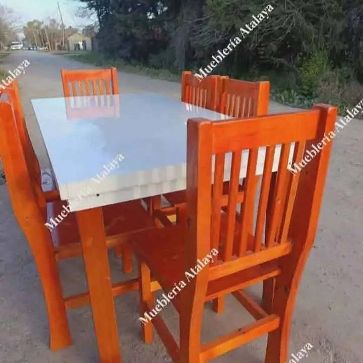Juego de comedor de pino mesa de 1.60 con 6 sillas reforzadas No pedimos seña Hacemos envíos a do