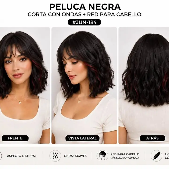 Peluca Negra Corta Natural 50%
