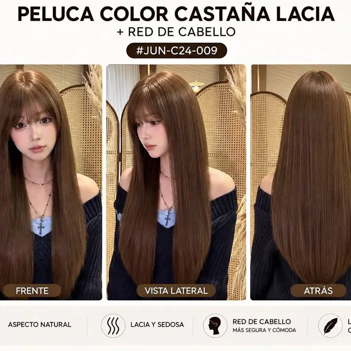 Peluca Lacia Natural + Red de Colocación - Castaño intermedio