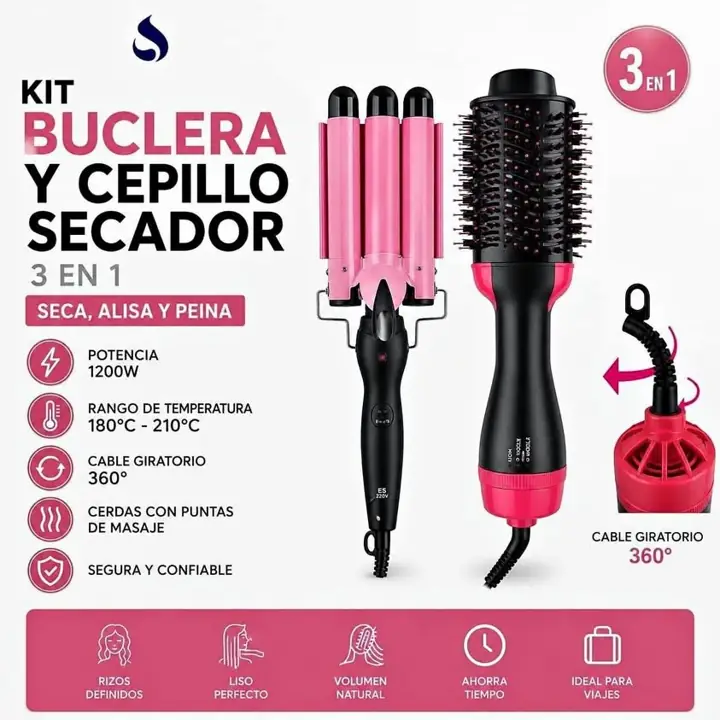 Kit Buclera y Cepillo Secador y Alisador