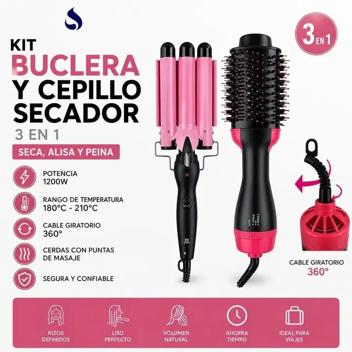 Kit buclera y Cepillo que seca y alisa