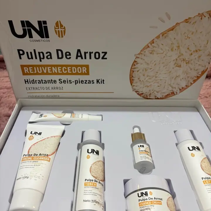 Especial día de la madre kit pulpa de arroz · uni cosmetics 6 piezas · rutina facial