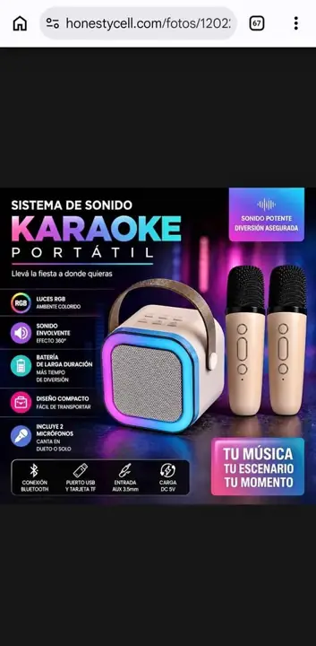 Karaoke portátil con 2 mic