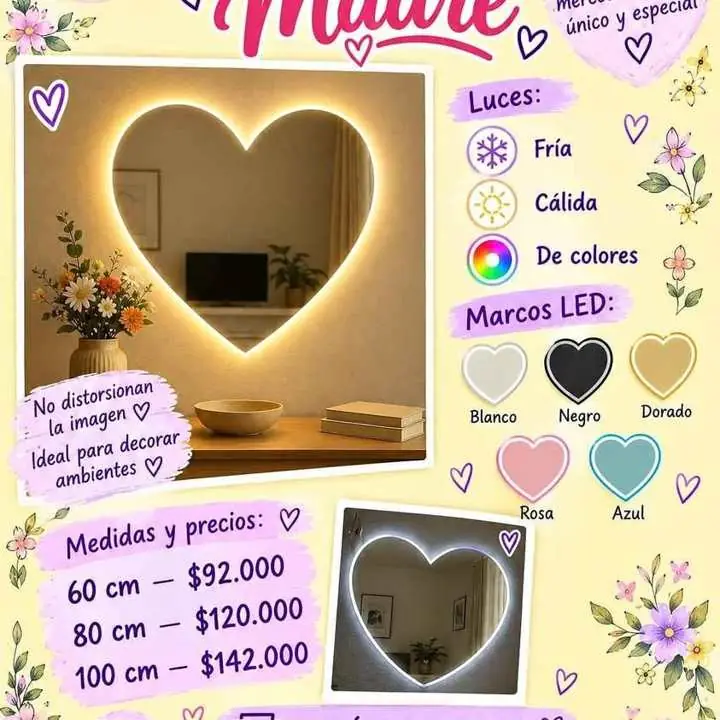 Espejos corazón LED en oferta