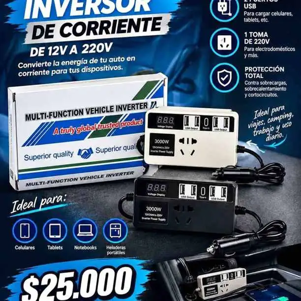 Inversor de corriente 12V a 220V