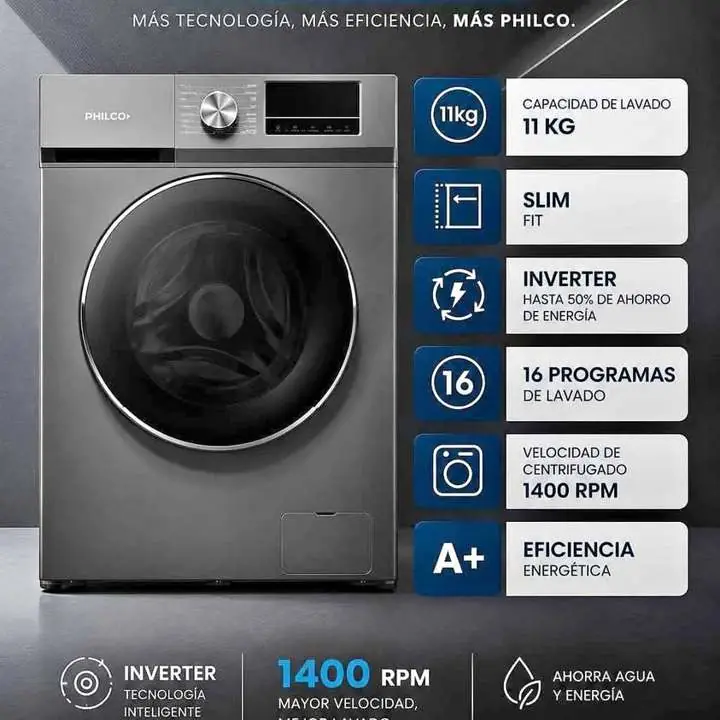 Lavarropas Philco 11KG inverter silver