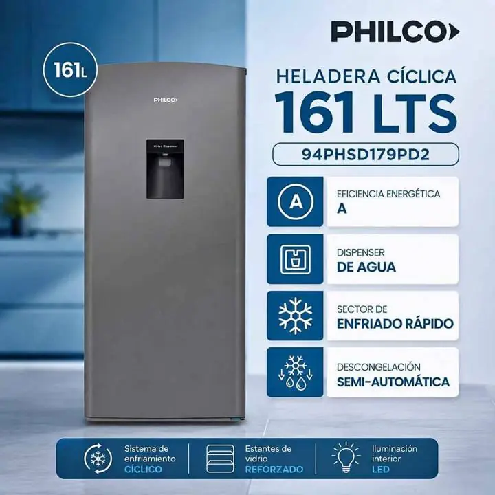 Heladera Philco One Door Cíclica con Dispenser 161L Plata - PHSD179PD2 $450.000