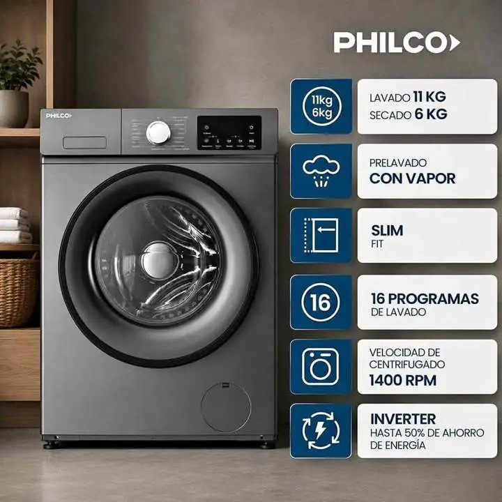 `Entrega inmediata` unica unidad lavasecarropas Philco 11+6KG carga frontal inverter gris