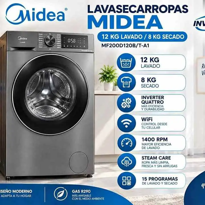 Midea Lavasecarropas Lunar Inverter 12kg Mf200d120b/t-a1 970.000