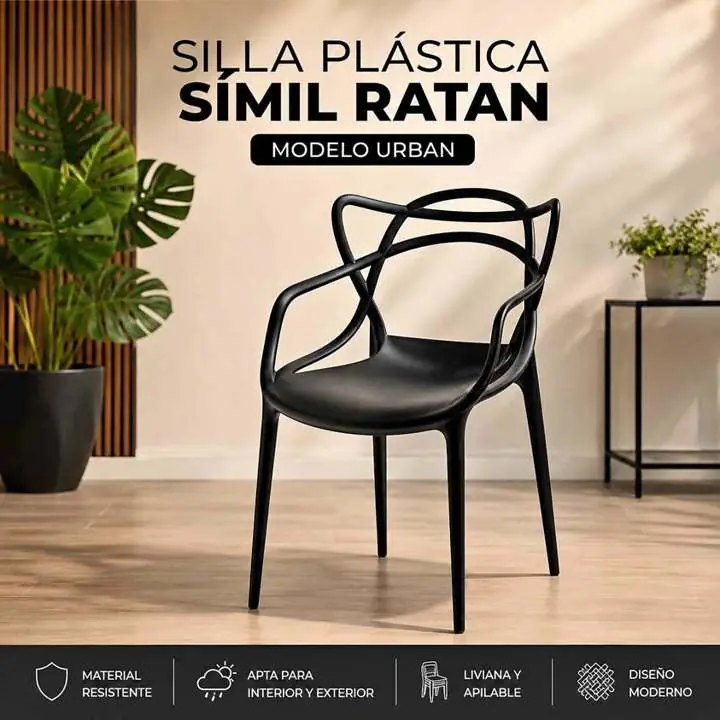 `Nuevo ingreso` silla plastica simil ratan negro •modelo urban