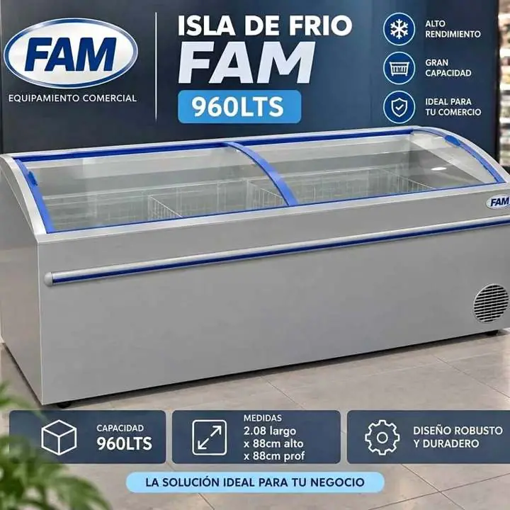 Freezer Exhibidor Conservadora Helados Isla Fam 42 Tapa Cristal Curvo 960 Litros