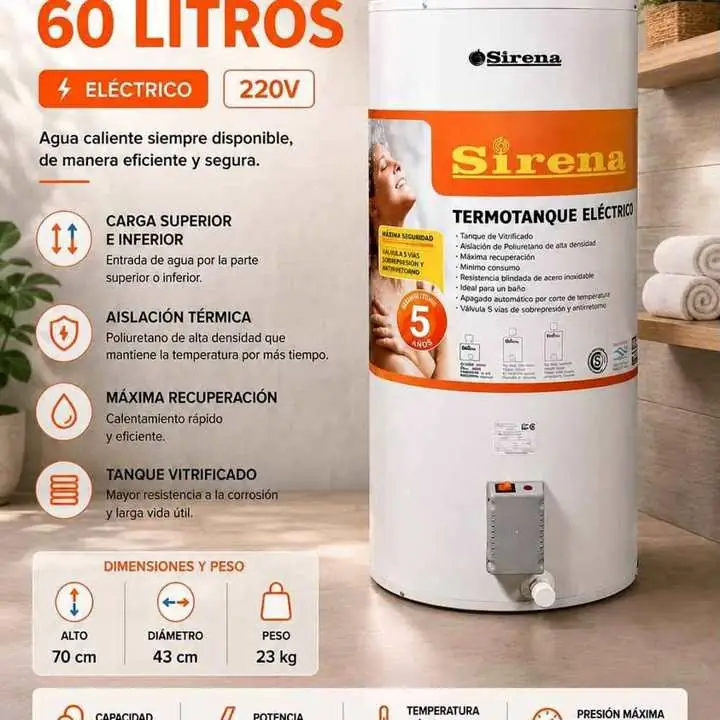 Termotanque electrico sirena 60LTS C/sup e inferior