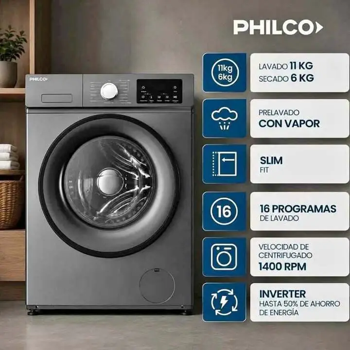Lavasecarropas Philco 11KG + 6 KG silver inverter