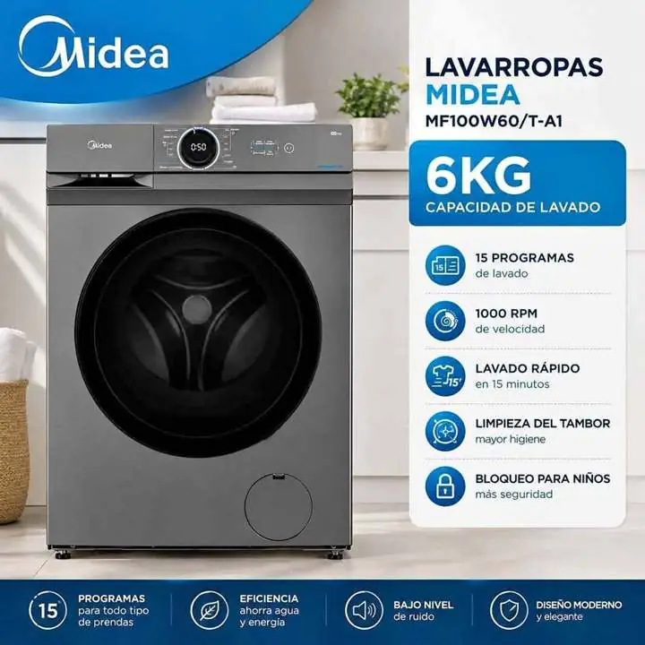 Lavarropas midea 6KG MF100W60/T-A1 1000RPM titanio