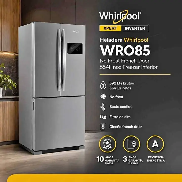 Heladera Whirlpool no frost 554LTS french door inox C/freezer inferior