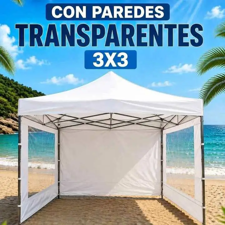 Gazebo 3X3 con paredes transparentes plegable impermeable y reforzado