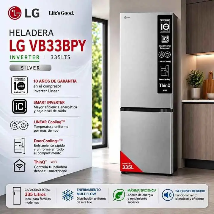 Heladera C/Freezer LG VB33BPY 335Lts Inverter Silver 1.179.000