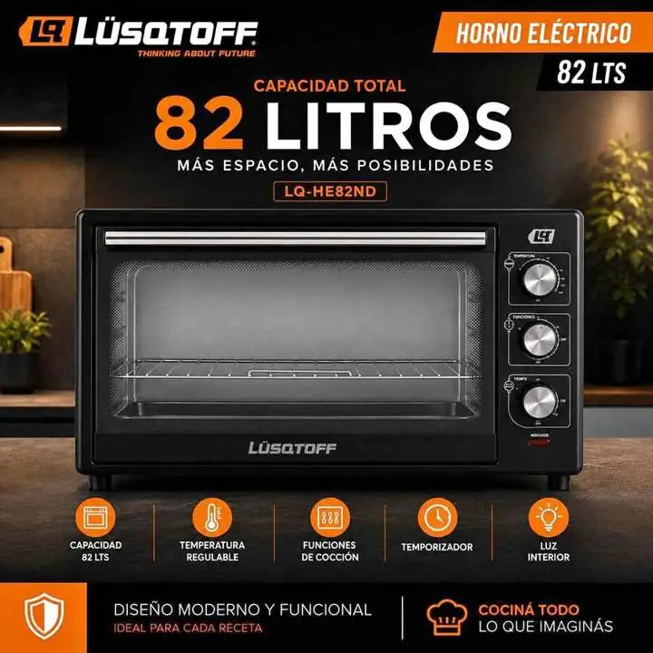 Horno Eléctrico Amplio Lusqtoff 82litros Color Negro