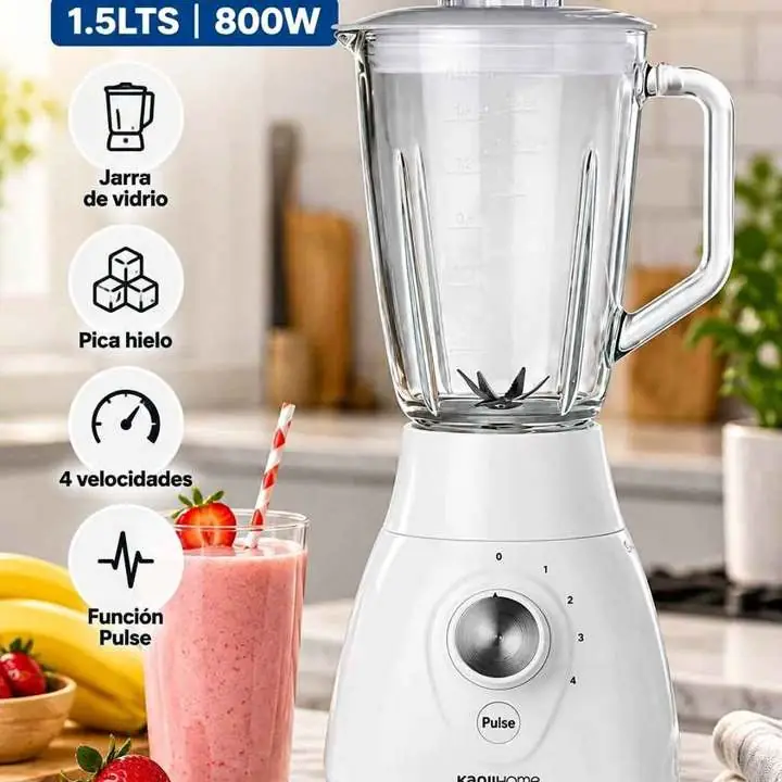 Licuadora Kanji 1.5LTS blanca jarra de vidrio •Modelo Kjh-bl0800la