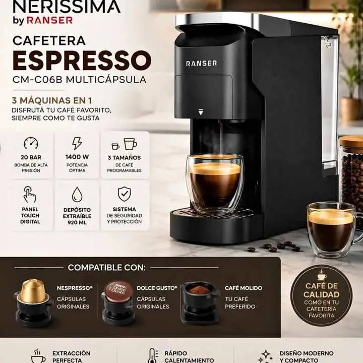 Cafetera espresso nerissima by ranser multicapsula 3 en 1