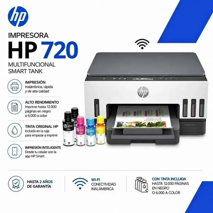 Impresora multifuncional a color HP smart tank 720 con WiFi 110/240V (bivolt)