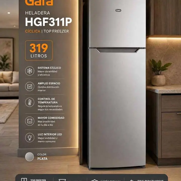 Heladera Gafa 319L Top Freezer Puerta Reversible Plata HGF311P