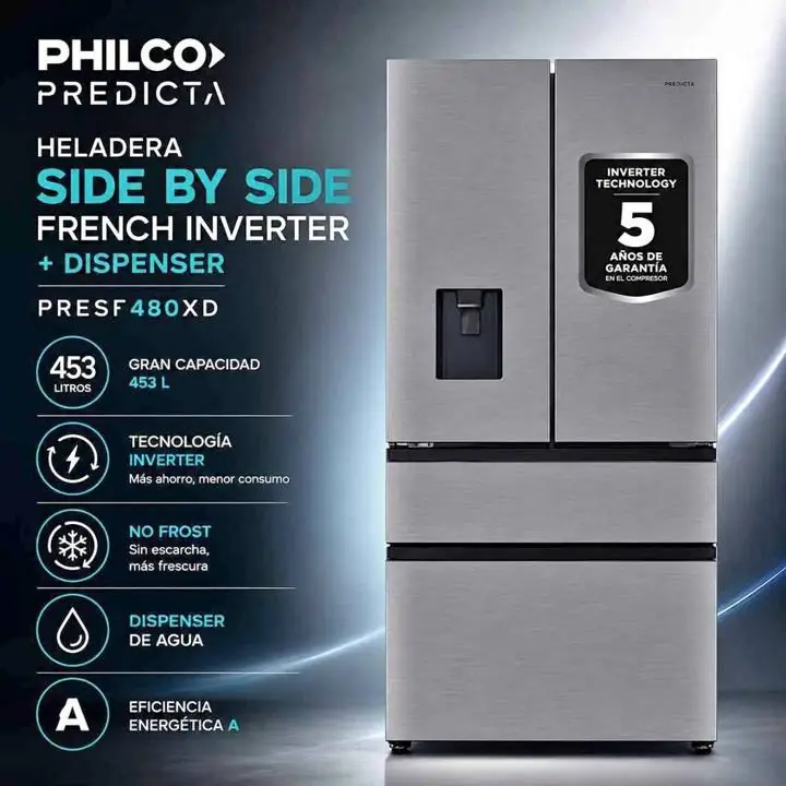 Heladera side by side french inv + dispenser Philco predicta PRESF480XD