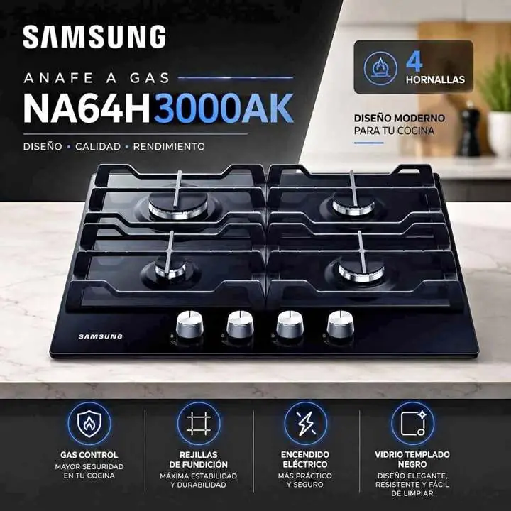Anafe a gas Samsung NA64H3010AK 60cm Gas negro vidrio $595.000 efectivo x1