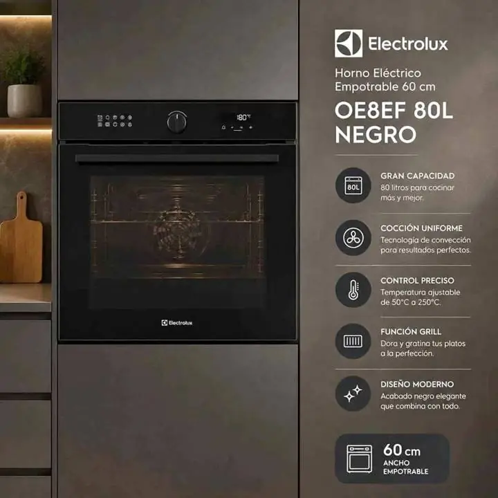 Horno electrico empotrable 60CM Electrolux 80LTS negro •modelo OE8EF