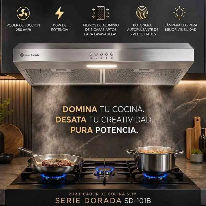 Purificador extractor serie dorada 60CM inox •modelo SDC-101