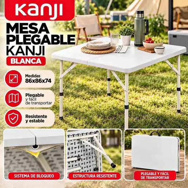Entrega inmediata` mesa cuadrada Kanji blanca plegable