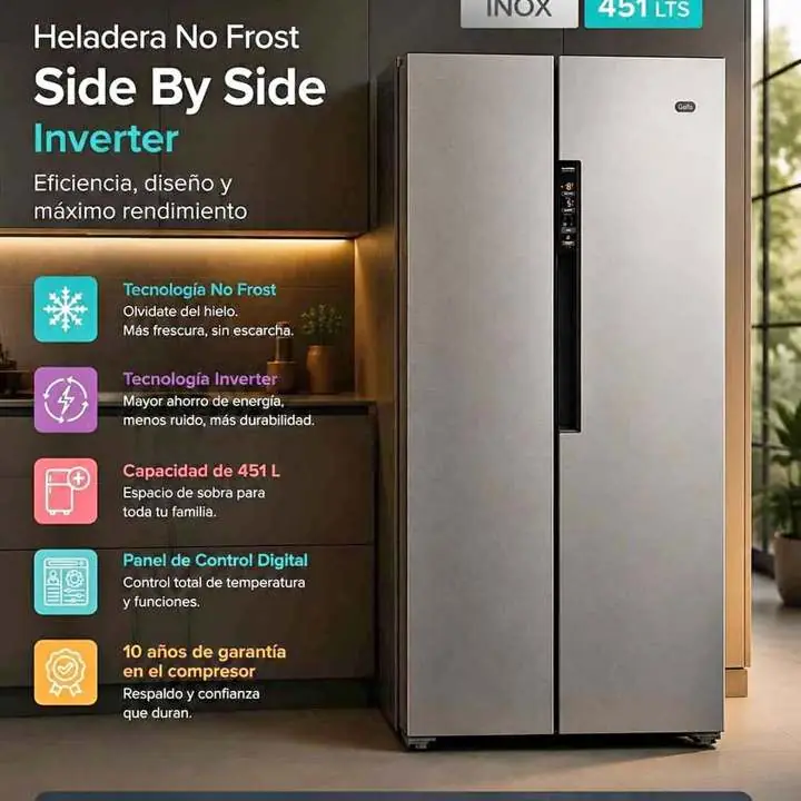 Heladera Gafa no frost side by side inverter 451LTS acero inox