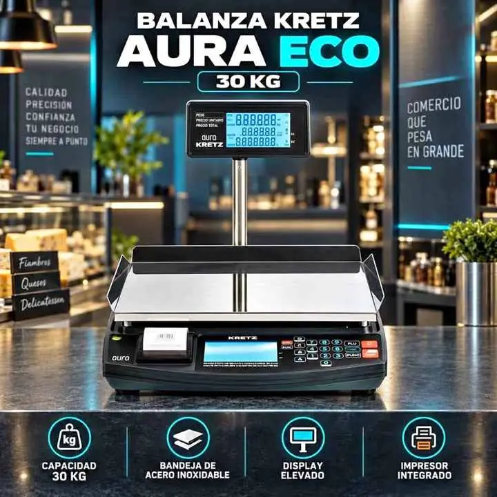 Balanza Comercial Kretz Aura Eco Mastil LCD C/Impresora