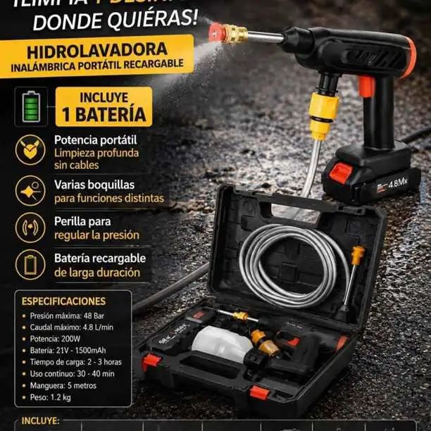 Hidrolavadora Inalambrica Portátil Recargable Incluye 1 bateria $52.500