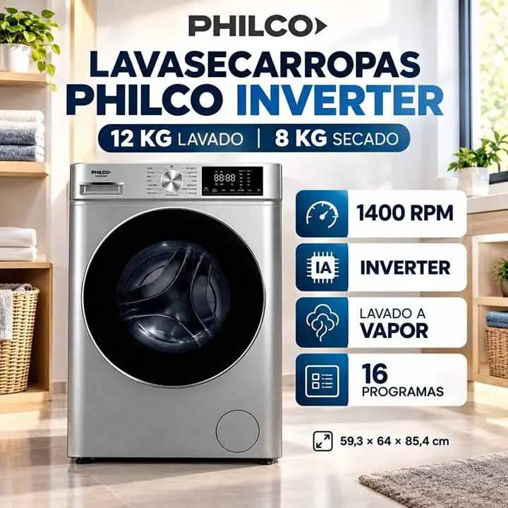 Philco lavasecarropas inverter Phls128-2gsn 12k