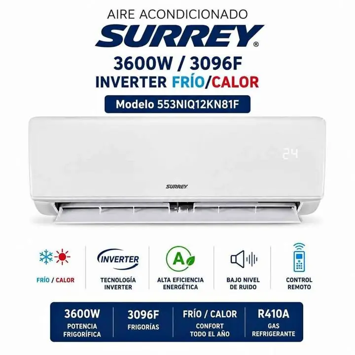 Aire acondicionado surrey 3600W/3096F inverter frio/calor