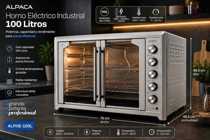 Horno electrico industrial alpaca 100LTS doble puerta •modelo AlPhe-100