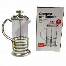Cafetera vidrio y metal con embolo 350ML en caja