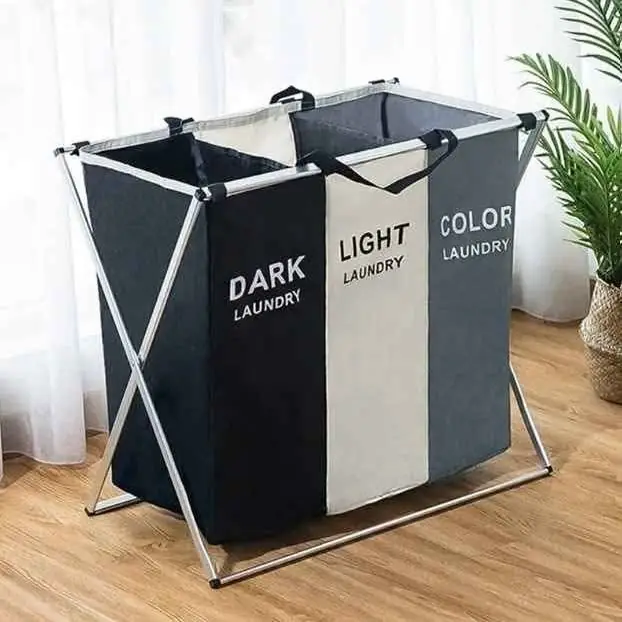 Canasto para ropa triple compartimiento