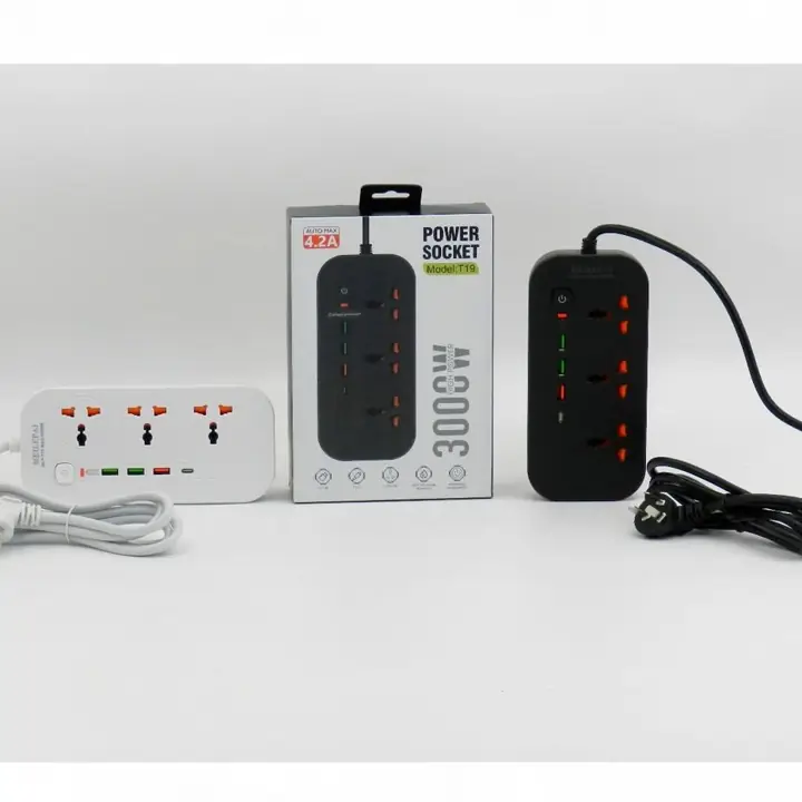 Alargue 3 toma + 3 USB + puerto tipo C c/ tecla