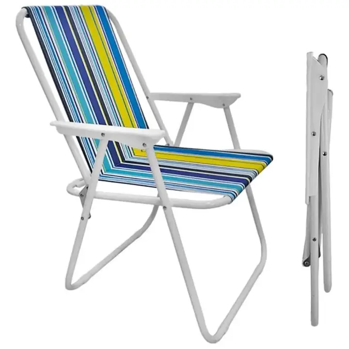 Reposera rayada plegable con apoya brazo