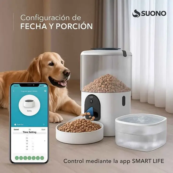 Comedero de mascotas suono con programa de hora
