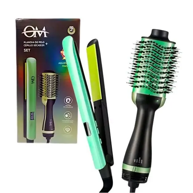 Cepillo alisador + plancha de pelo "om"