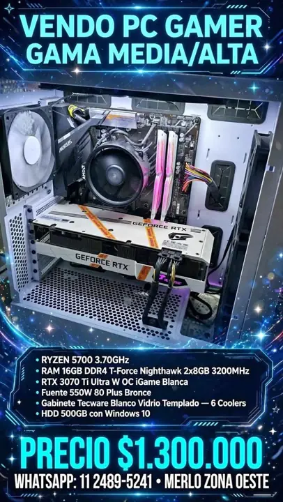 PC GAmer Ryzen 7 5700 Rtx 3070ti
