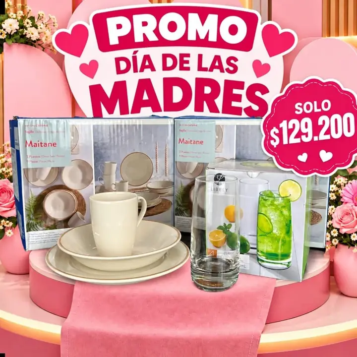Regalo Día de la Madre – Vajilla Corona 6 puestos + 4 Vasos Cristal