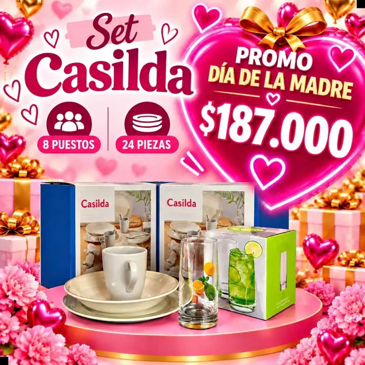 Regalo Día de la Madre – Vajilla Corona Casilda 8 puestos + 4 Vasos Cristal