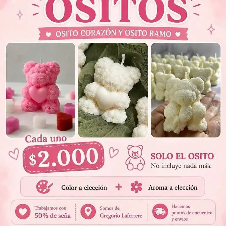 Osito corazón y osito ramo – promo todo agosto velas souvenirs