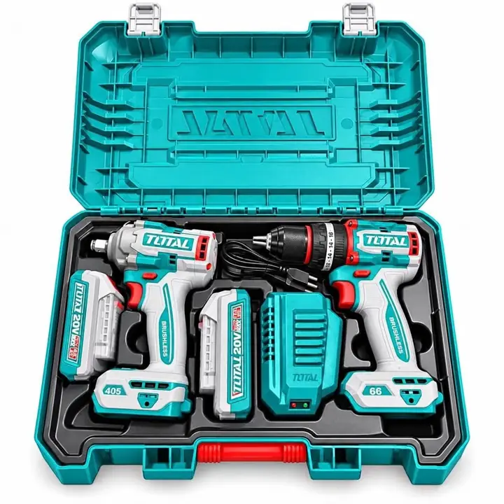 Combo TOTAL 20V Taladro Percutor 66Nm + Llave de Impacto 405Nm Brushless